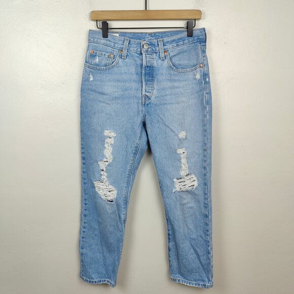 Levi's Denim - Levis 501‎ Jeans Womens 27 Ojai Ring Straight Leg Button Fly Knee Rips
